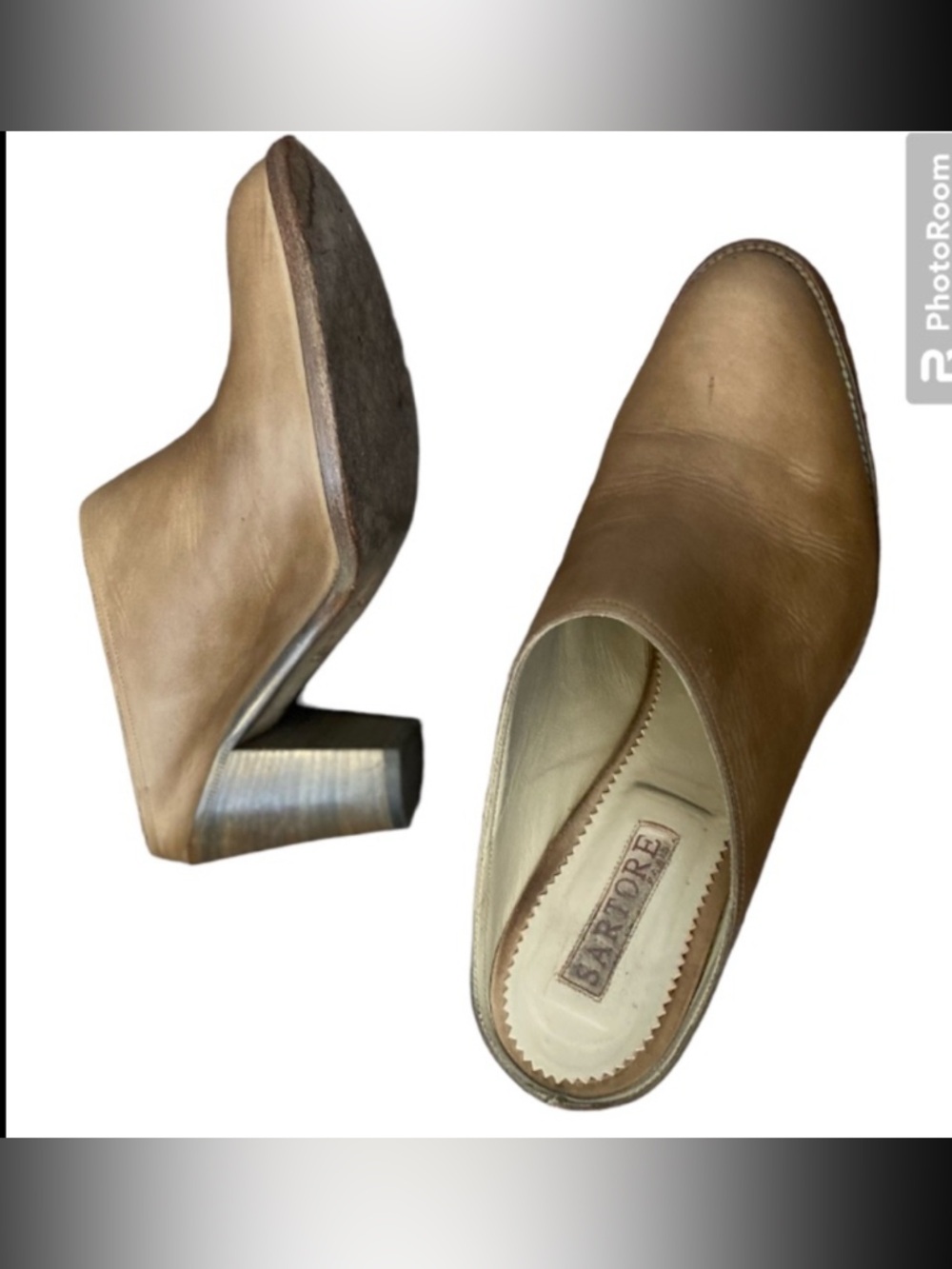 Sartore Paris Italian Made Mules Heel Leather Shoes Size 38.5